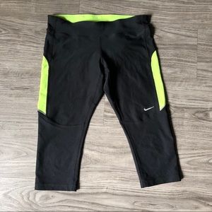 Nike Cropped Leggings with Zip and Neon Panel
